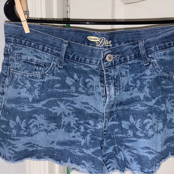 Old Navy Blue Jean Shorts with Tropical Print - Picture 1 of 5
